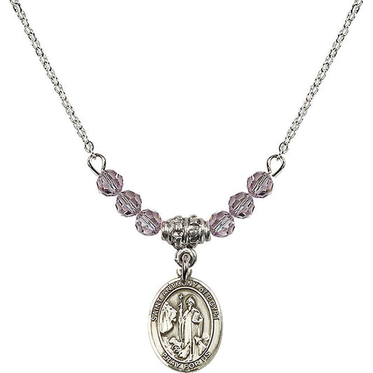 Sterling Silver Saint Anthony of Egypt Birthstone Necklace with Light Amethyst Beads - 9317