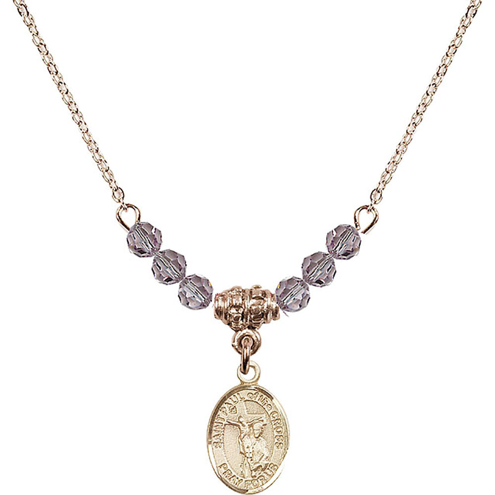 14kt Gold Filled Saint Paul of the Cross Birthstone Necklace with Light Amethyst Beads - 9318