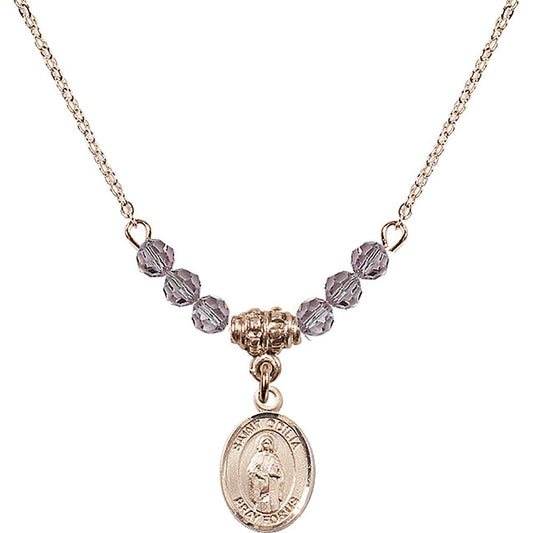 14kt Gold Filled Saint Odilia Birthstone Necklace with Light Amethyst Beads - 9319