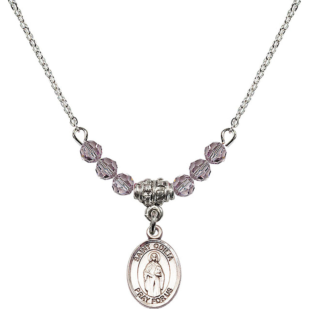 Sterling Silver Saint Odilia Birthstone Necklace with Light Amethyst Beads - 9319