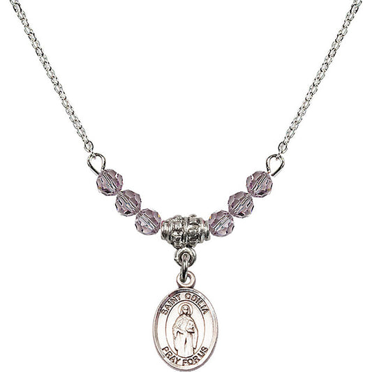 Sterling Silver Saint Odilia Birthstone Necklace with Light Amethyst Beads - 9319