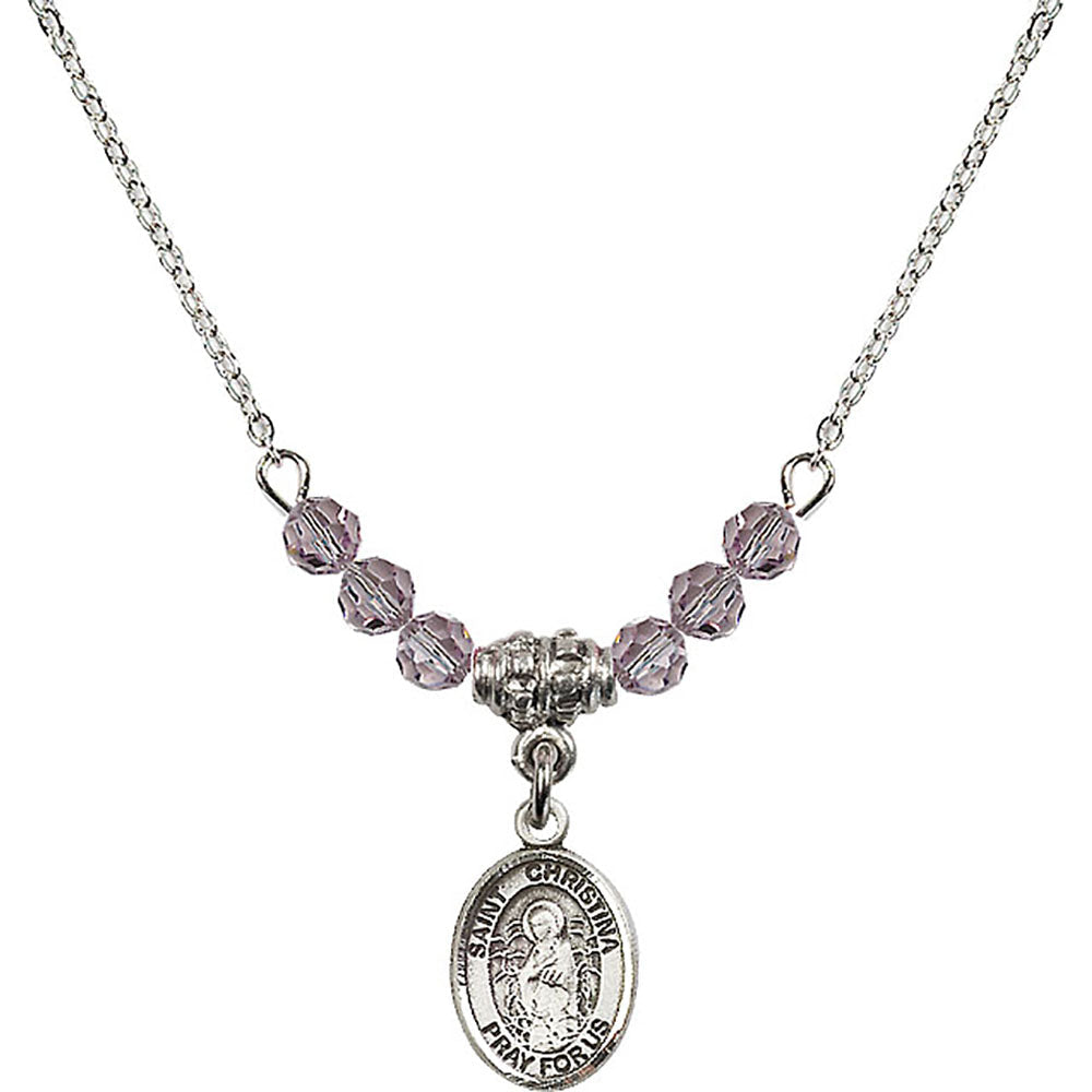 Sterling Silver Saint Christina the Astonishing Birthstone Necklace with Light Amethyst Beads - 9320