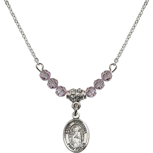 Sterling Silver Saint Christina the Astonishing Birthstone Necklace with Light Amethyst Beads - 9320