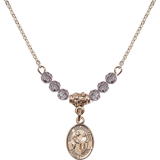 14kt Gold Filled Saint Columbanus Birthstone Necklace with Light Amethyst Beads - 9321
