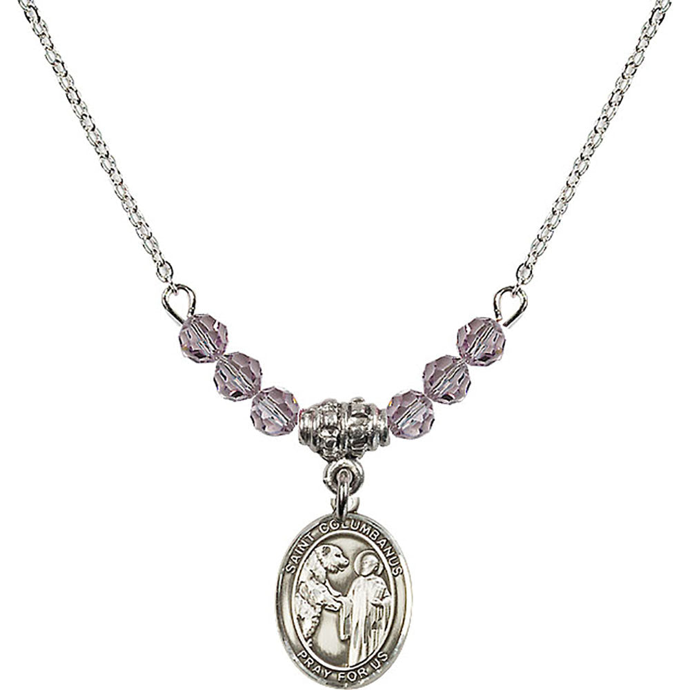 Sterling Silver Saint Columbanus Birthstone Necklace with Light Amethyst Beads - 9321