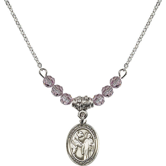 Sterling Silver Saint Columbanus Birthstone Necklace with Light Amethyst Beads - 9321