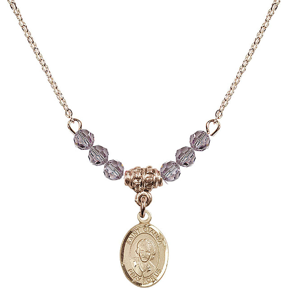 14kt Gold Filled Saint Gianna Beretta Molla Birthstone Necklace with Light Amethyst Beads - 9322