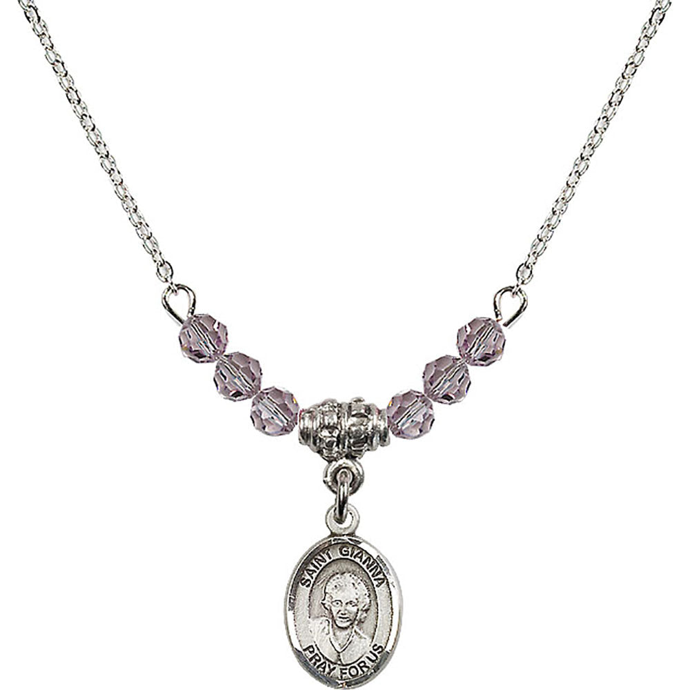 Sterling Silver Saint Gianna Beretta Molla Birthstone Necklace with Light Amethyst Beads - 9322