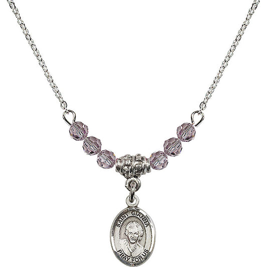 Sterling Silver Saint Gianna Beretta Molla Birthstone Necklace with Light Amethyst Beads - 9322