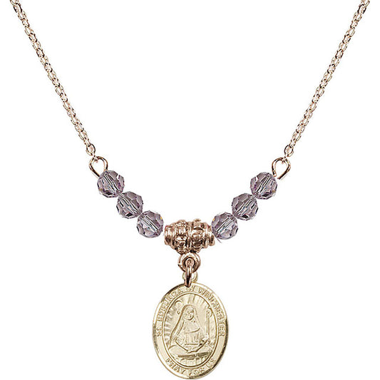 14kt Gold Filled Saint Edburga of Winchester Birthstone Necklace with Light Amethyst Beads - 9324