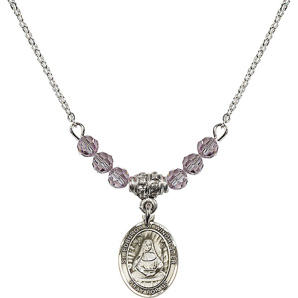 Sterling Silver Saint Edburga of Winchester Birthstone Necklace with Light Amethyst Beads - 9324