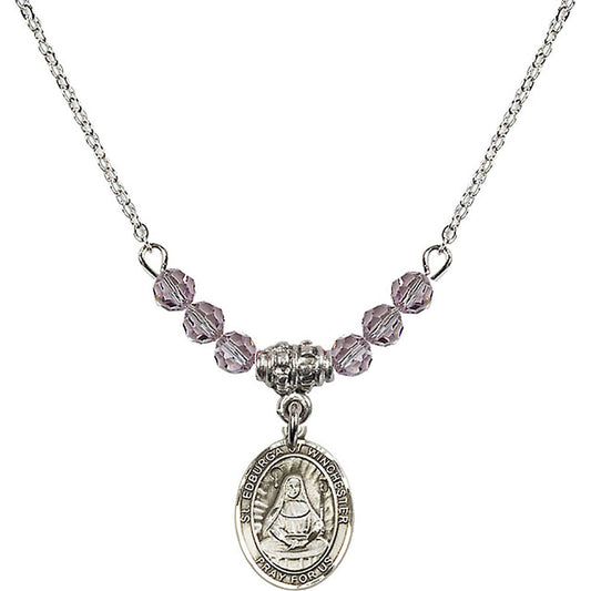 Sterling Silver Saint Edburga of Winchester Birthstone Necklace with Light Amethyst Beads - 9324