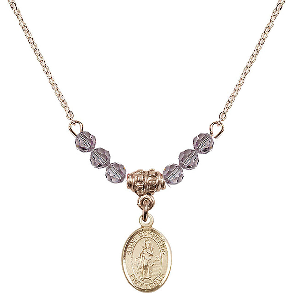 14kt Gold Filled Saint Cornelius Birthstone Necklace with Light Amethyst Beads - 9325