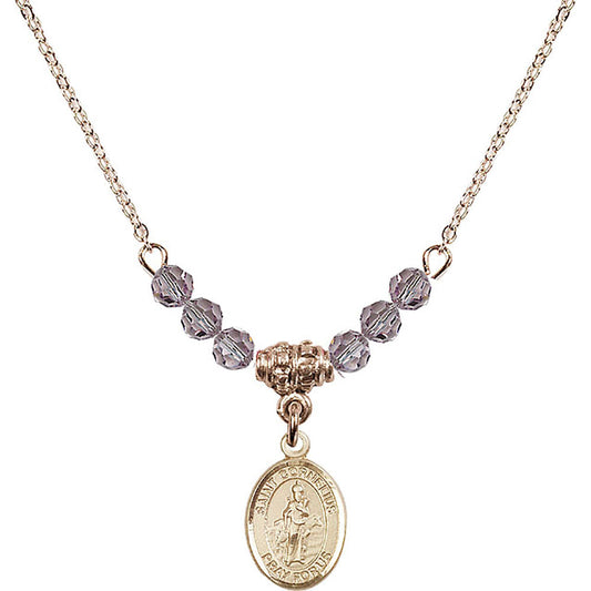 14kt Gold Filled Saint Cornelius Birthstone Necklace with Light Amethyst Beads - 9325