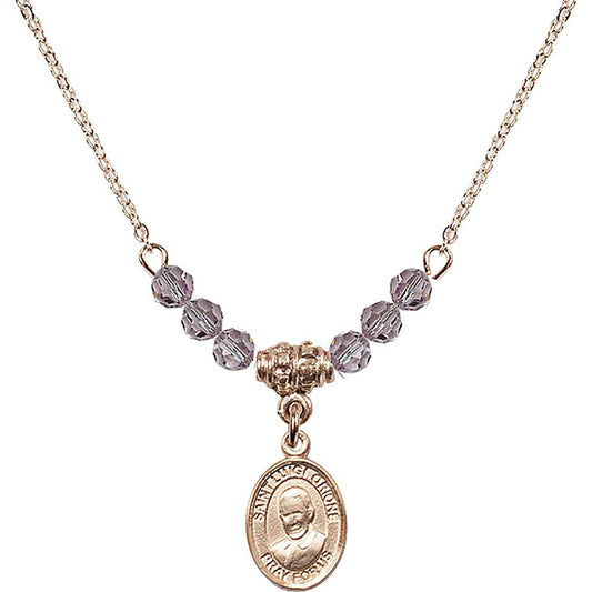 14kt Gold Filled Saint Luigi Orione Birthstone Necklace with Light Amethyst Beads - 9326