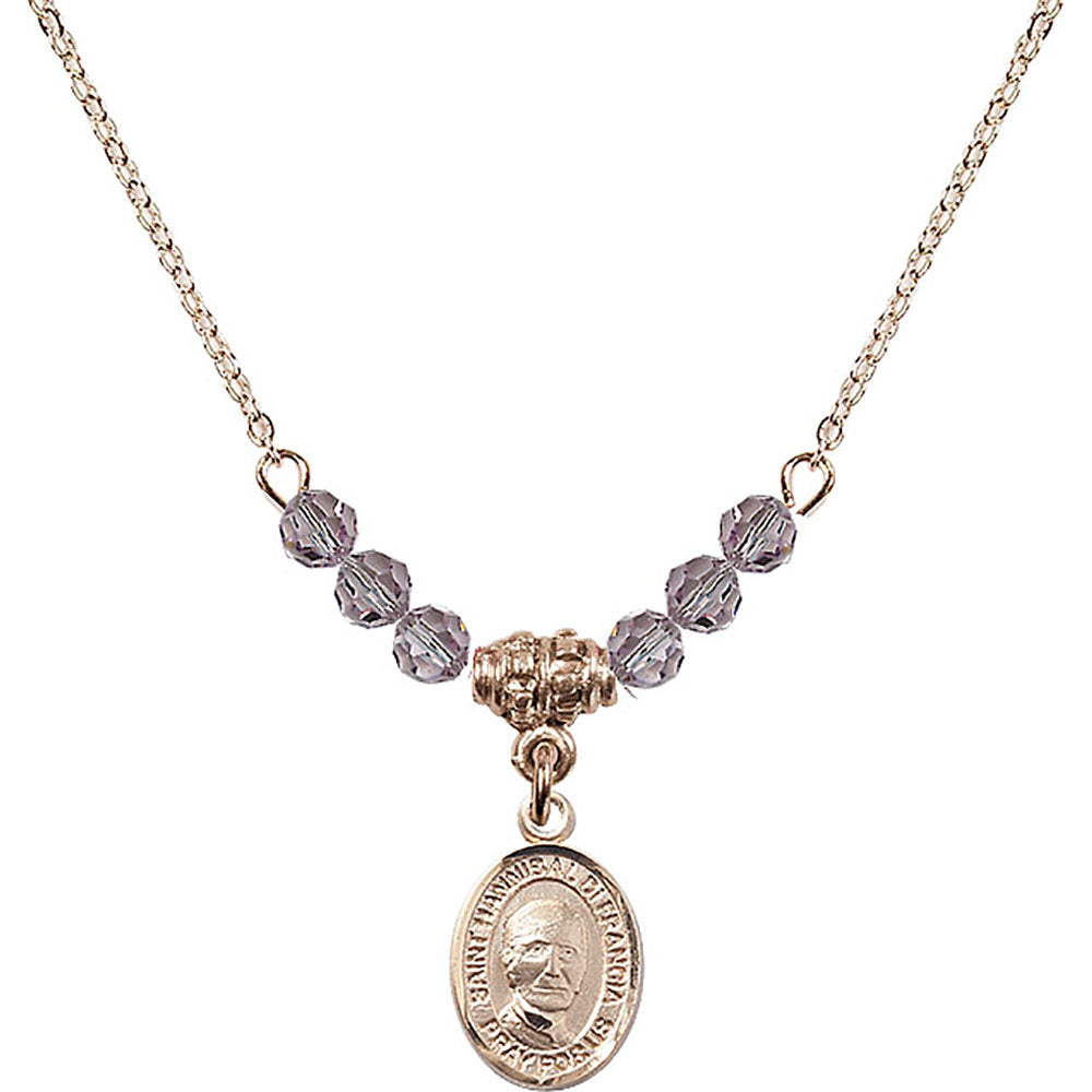 14kt Gold Filled Saint Hannibal Birthstone Necklace with Light Amethyst Beads - 9327