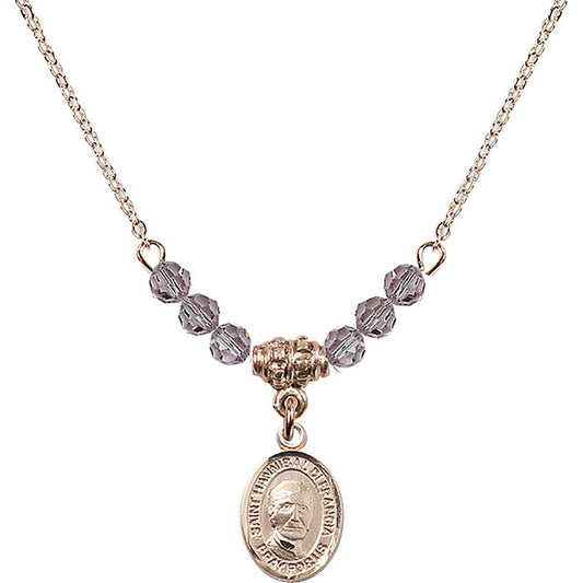 14kt Gold Filled Saint Hannibal Birthstone Necklace with Light Amethyst Beads - 9327