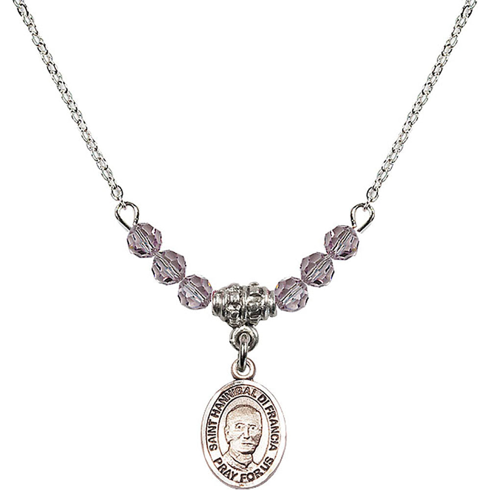 Sterling Silver Saint Hannibal Birthstone Necklace with Light Amethyst Beads - 9327