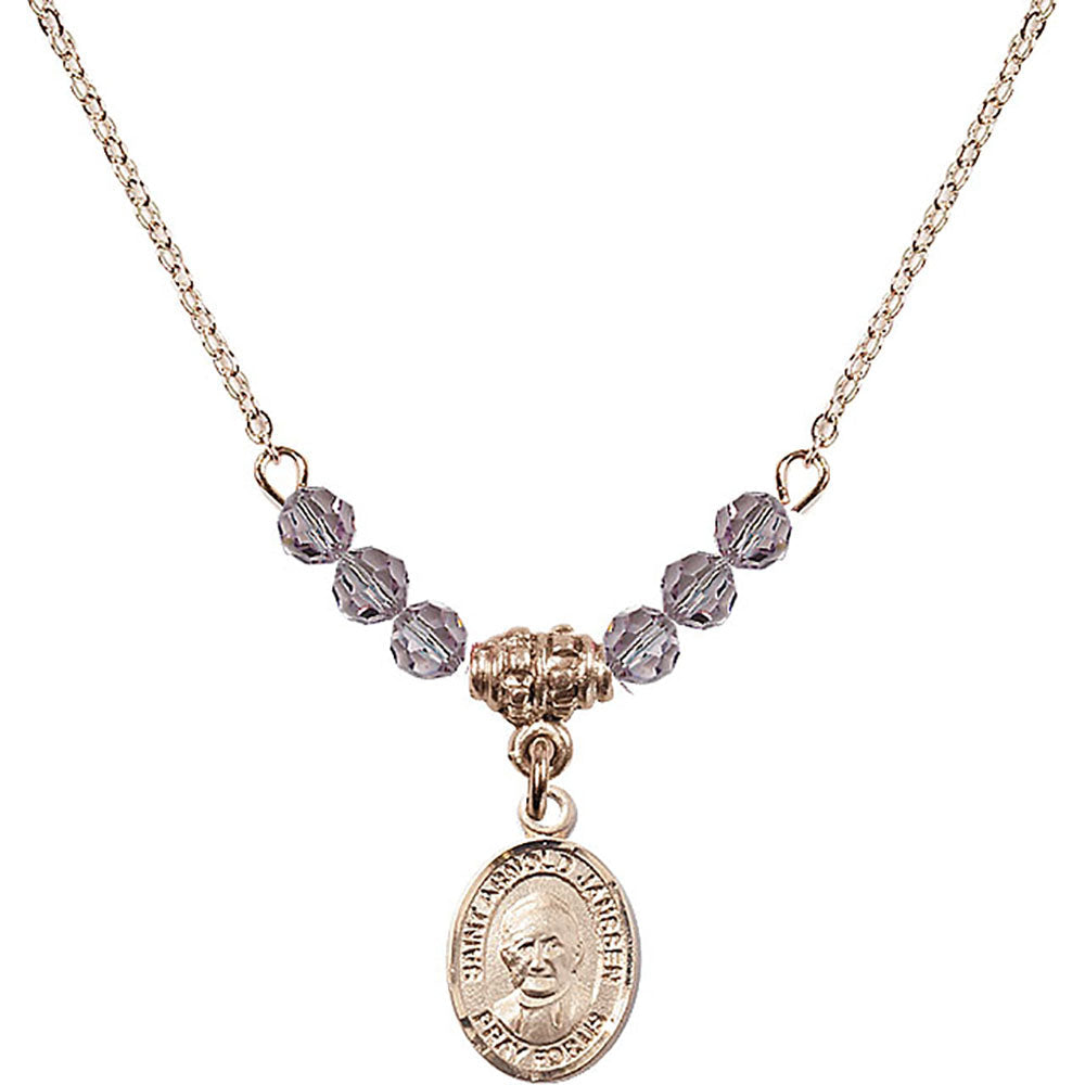 14kt Gold Filled Saint Arnold Janssen Birthstone Necklace with Light Amethyst Beads - 9328