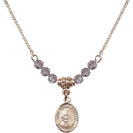 14kt Gold Filled Saint Arnold Janssen Birthstone Necklace with Light Amethyst Beads - 9328