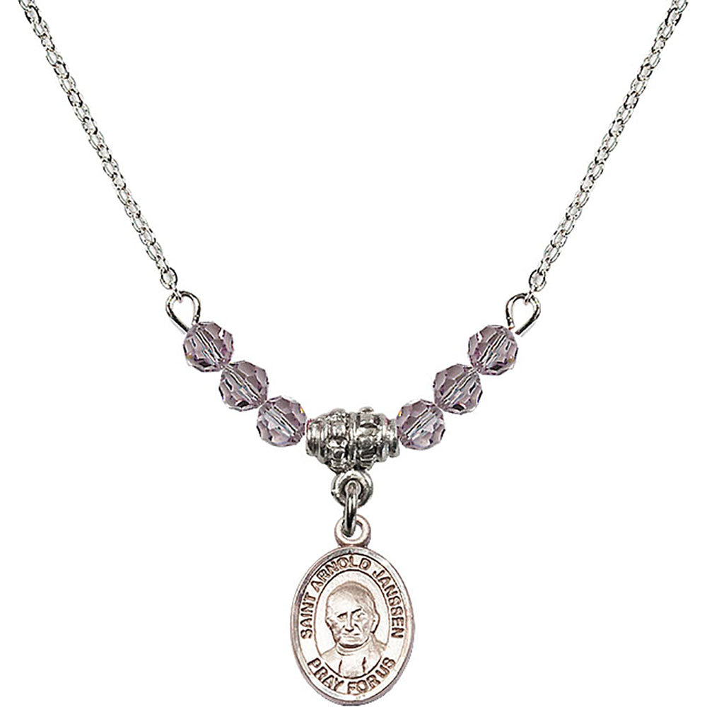 Sterling Silver Saint Arnold Janssen Birthstone Necklace with Light Amethyst Beads - 9328
