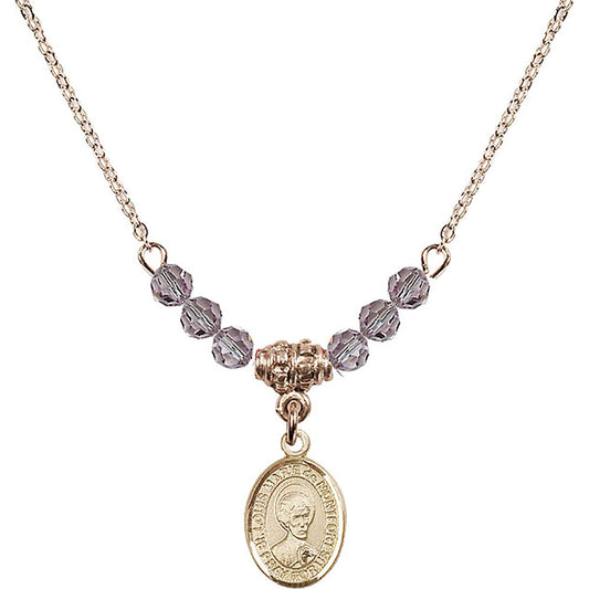 14kt Gold Filled Saint Louis Marie de Montfort Birthstone Necklace with Light Amethyst Beads - 9330