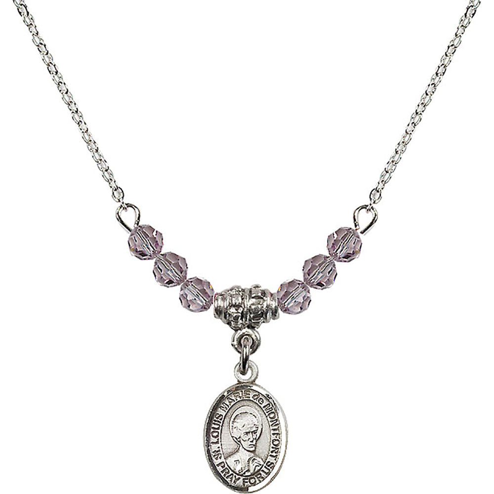 Sterling Silver Saint Louis Marie de Montfort Birthstone Necklace with Light Amethyst Beads - 9330