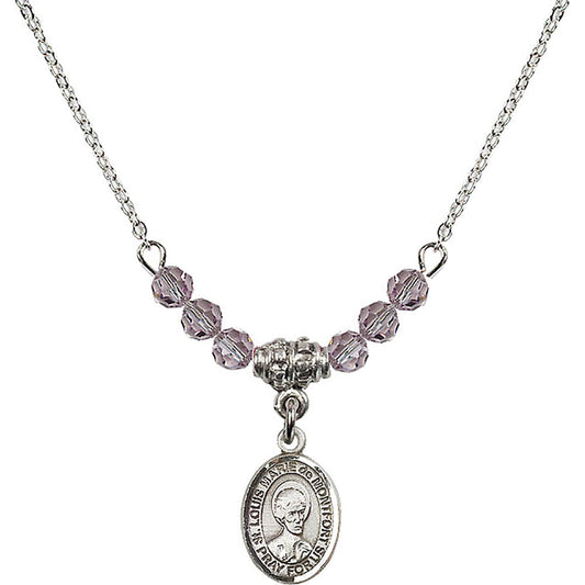Sterling Silver Saint Louis Marie de Montfort Birthstone Necklace with Light Amethyst Beads - 9330