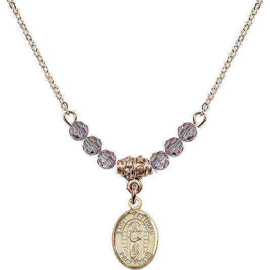 14kt Gold Filled Saint Matthias the Apostle Birthstone Necklace with Light Amethyst Beads - 9331