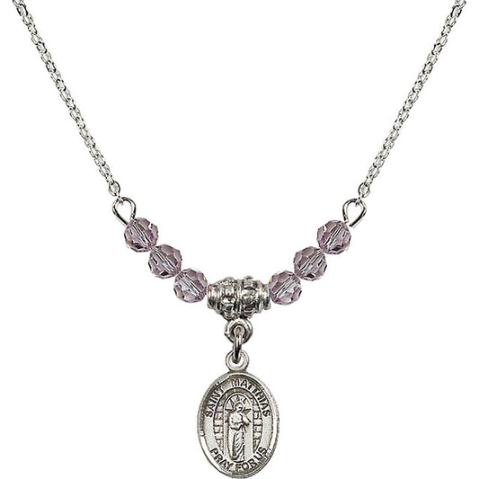 Sterling Silver Saint Matthias the Apostle Birthstone Necklace with Light Amethyst Beads - 9331