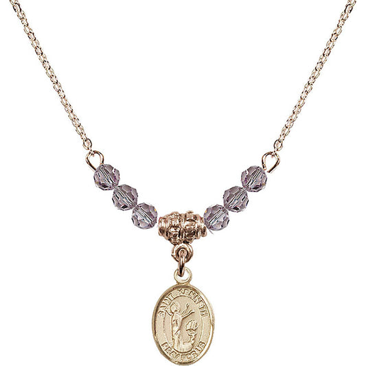 14kt Gold Filled Saint Kenneth Birthstone Necklace with Light Amethyst Beads - 9332