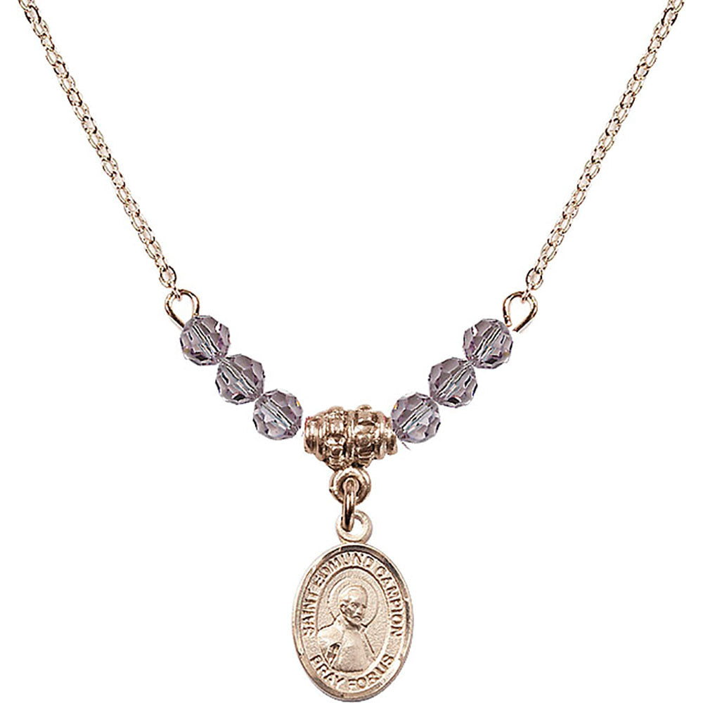 14kt Gold Filled Saint Edmund Campion Birthstone Necklace with Light Amethyst Beads - 9333