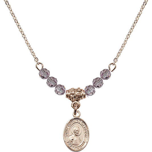 14kt Gold Filled Saint Edmund Campion Birthstone Necklace with Light Amethyst Beads - 9333