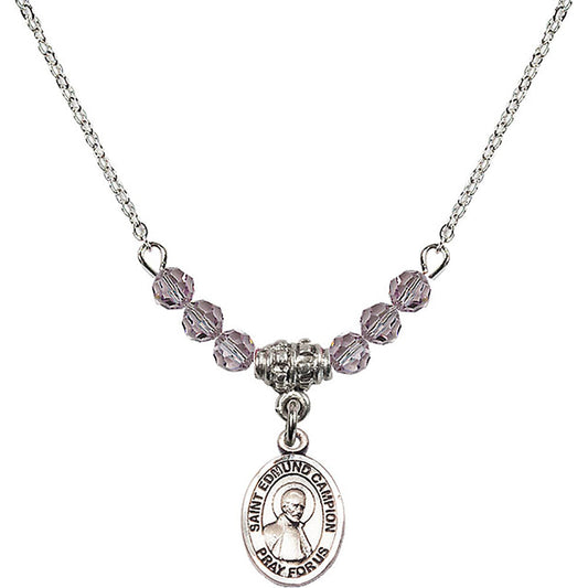 Sterling Silver Saint Edmund Campion Birthstone Necklace with Light Amethyst Beads - 9333
