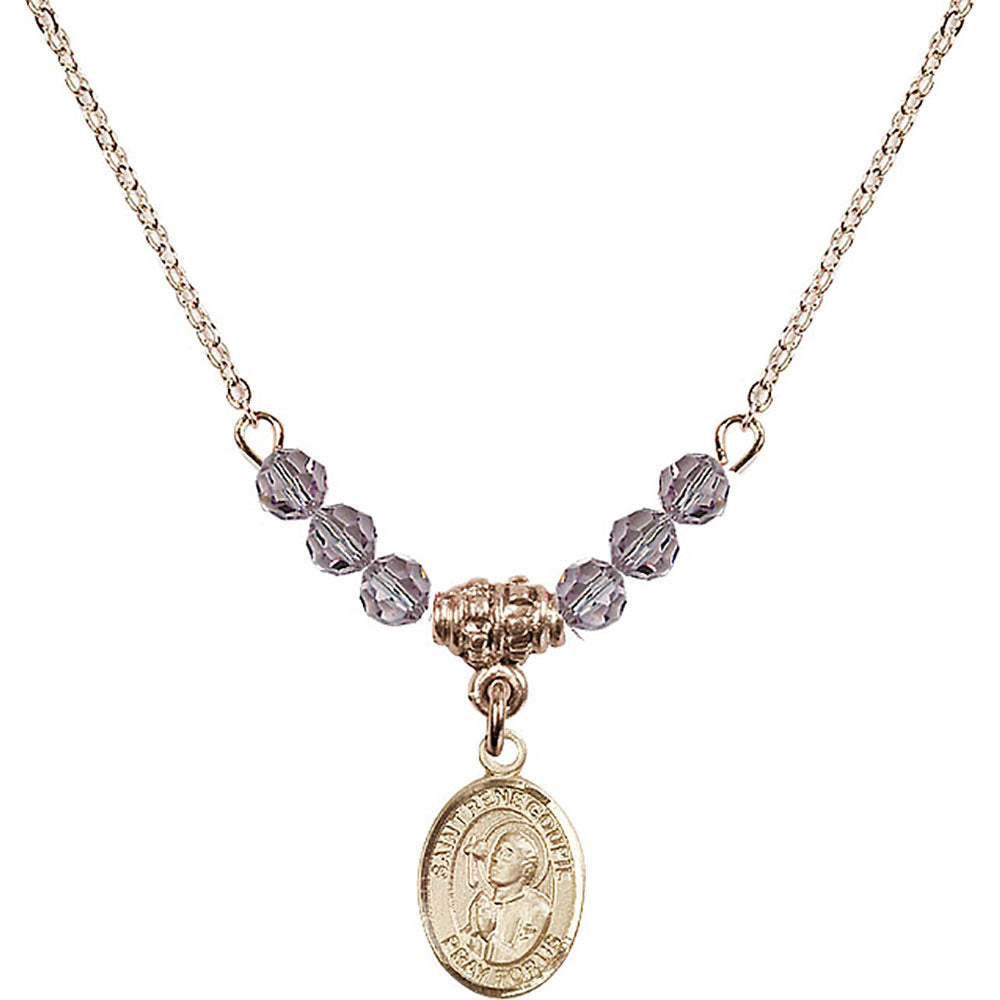 14kt Gold Filled Saint Rene Goupil Birthstone Necklace with Light Amethyst Beads - 9334