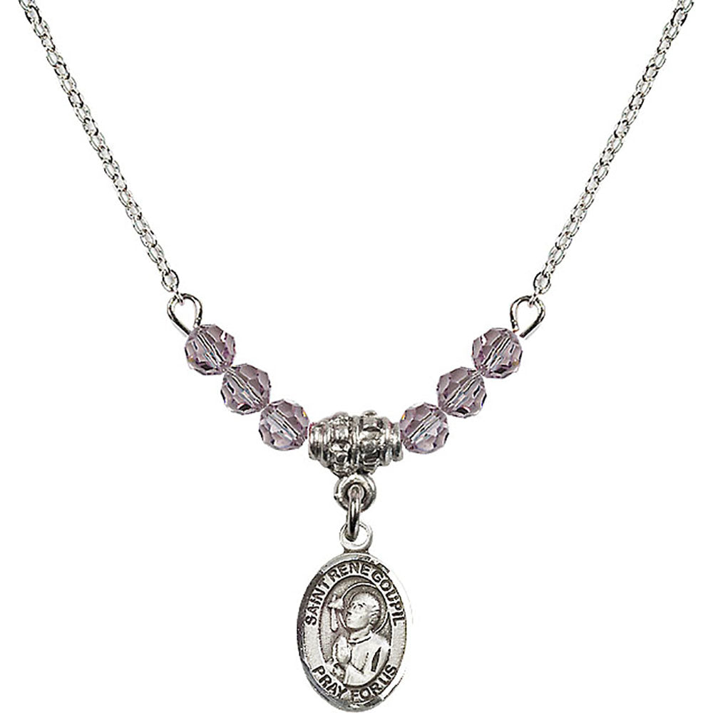 Sterling Silver Saint Rene Goupil Birthstone Necklace with Light Amethyst Beads - 9334