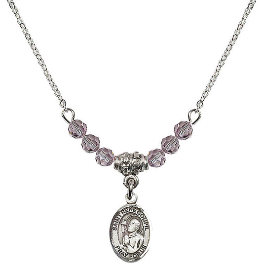 Sterling Silver Saint Rene Goupil Birthstone Necklace with Light Amethyst Beads - 9334
