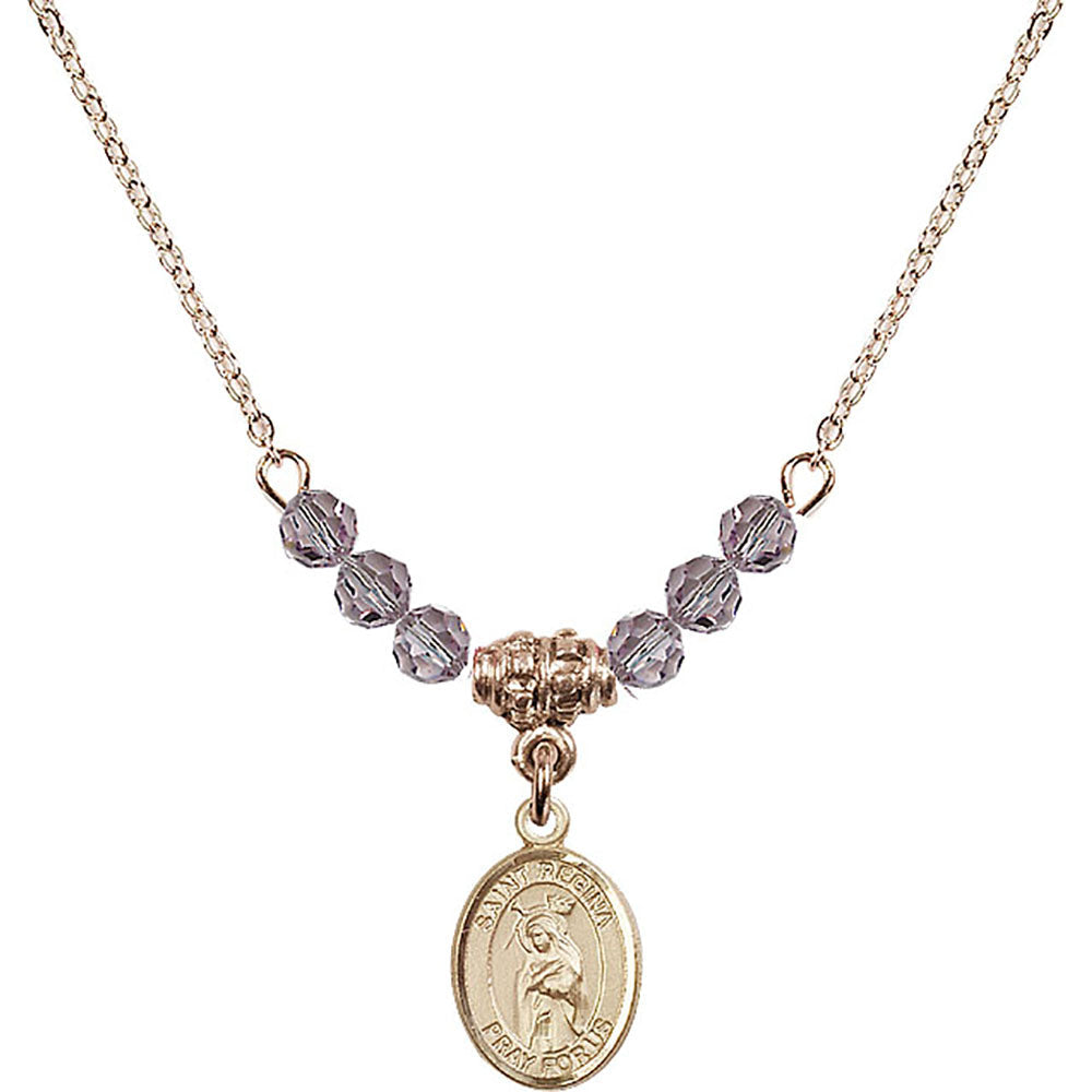 14kt Gold Filled Saint Regina Birthstone Necklace with Light Amethyst Beads - 9335