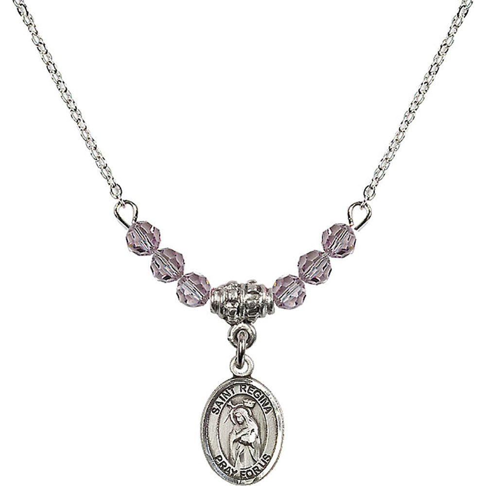 Sterling Silver Saint Regina Birthstone Necklace with Light Amethyst Beads - 9335