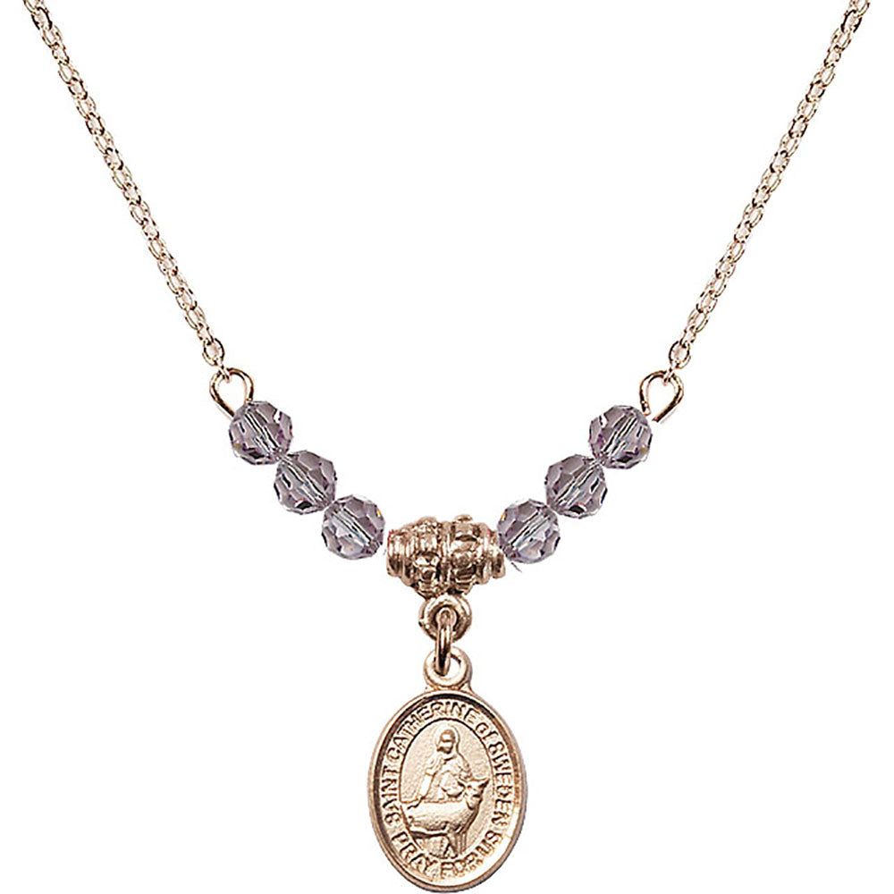 14kt Gold Filled Saint Catherine of Sweden Birthstone Necklace with Light Amethyst Beads - 9336