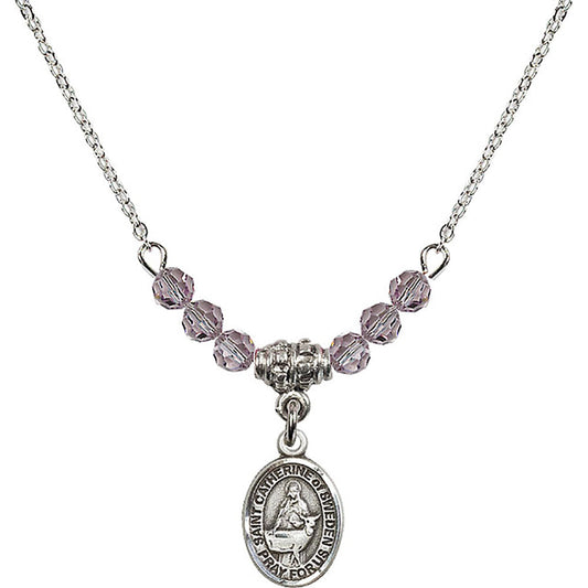Sterling Silver Saint Catherine of Sweden Birthstone Necklace with Light Amethyst Beads - 9336