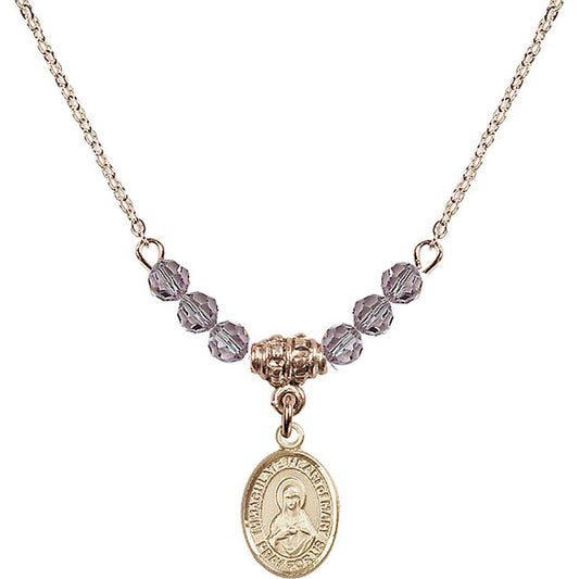 14kt Gold Filled Immaculate Heart of Mary Birthstone Necklace with Light Amethyst Beads - 9337