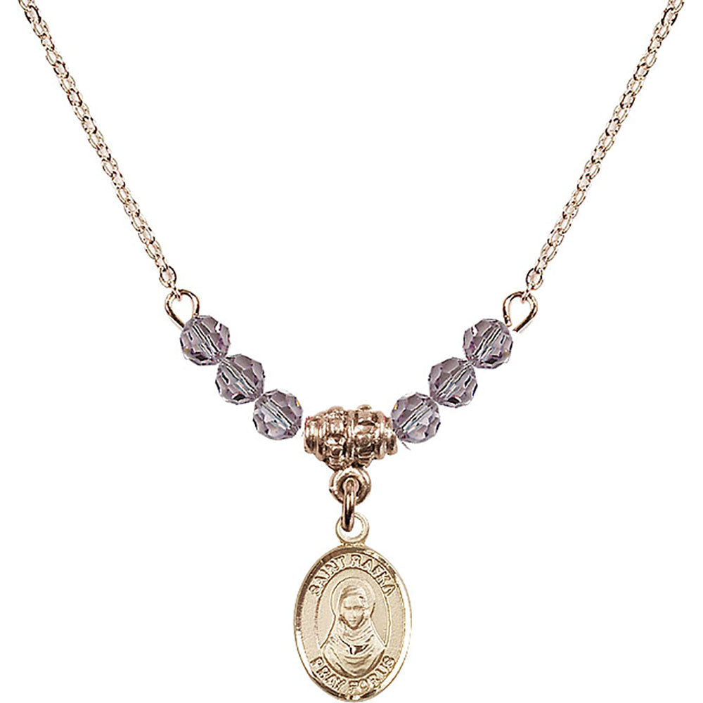 14kt Gold Filled Saint Rafka Birthstone Necklace with Light Amethyst Beads - 9338