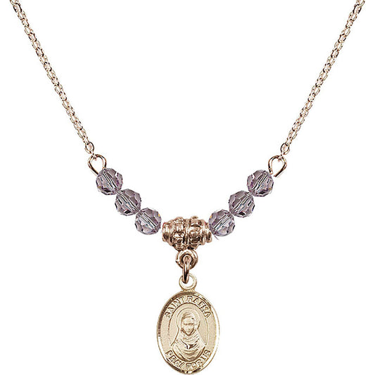 14kt Gold Filled Saint Rafka Birthstone Necklace with Light Amethyst Beads - 9338