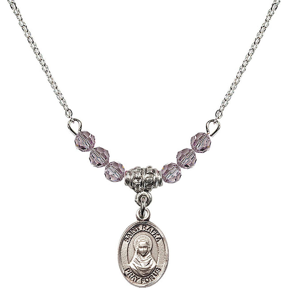 Sterling Silver Saint Rafka Birthstone Necklace with Light Amethyst Beads - 9338