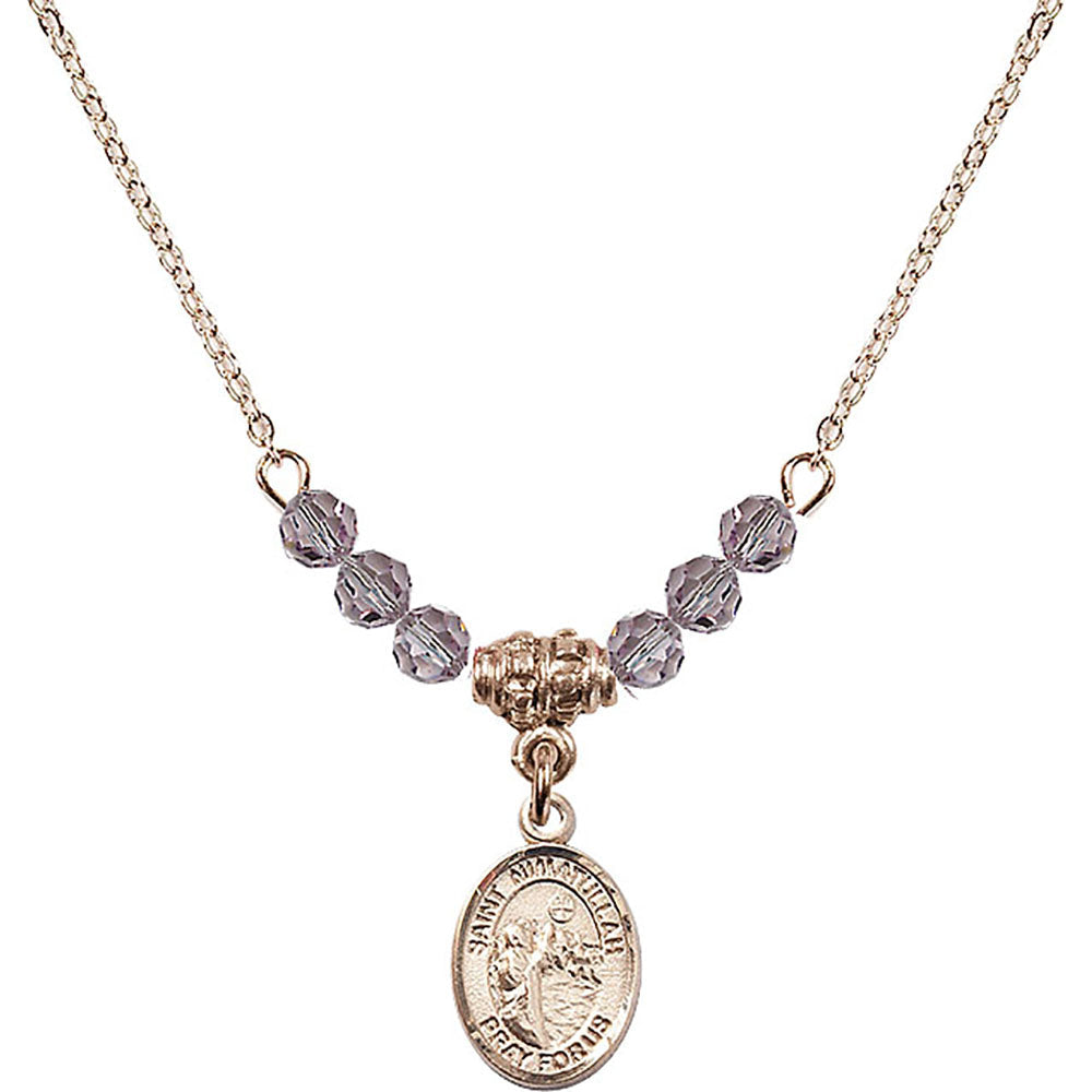 14kt Gold Filled Saint Nimatullah Birthstone Necklace with Light Amethyst Beads - 9339