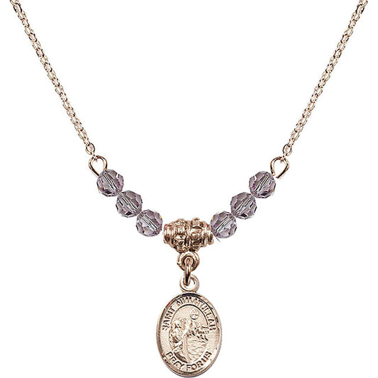 14kt Gold Filled Saint Nimatullah Birthstone Necklace with Light Amethyst Beads - 9339