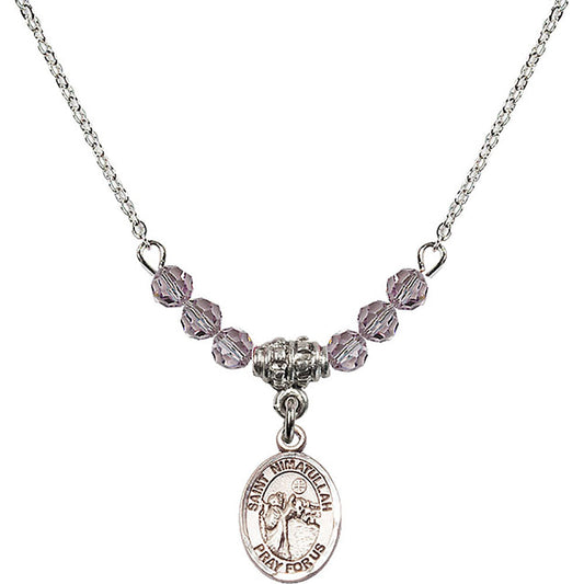 Sterling Silver Saint Nimatullah Birthstone Necklace with Light Amethyst Beads - 9339