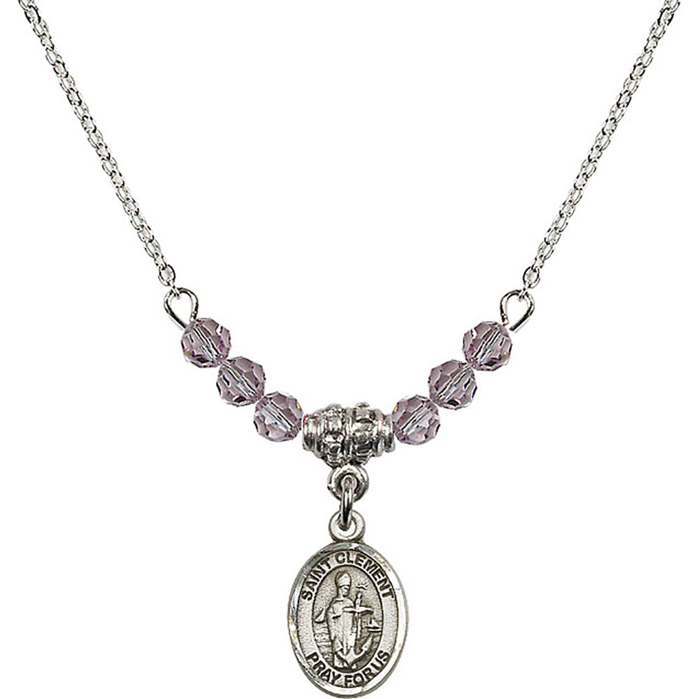 Sterling Silver Saint Clement Birthstone Necklace with Light Amethyst Beads - 9340