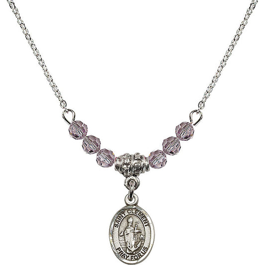 Sterling Silver Saint Clement Birthstone Necklace with Light Amethyst Beads - 9340